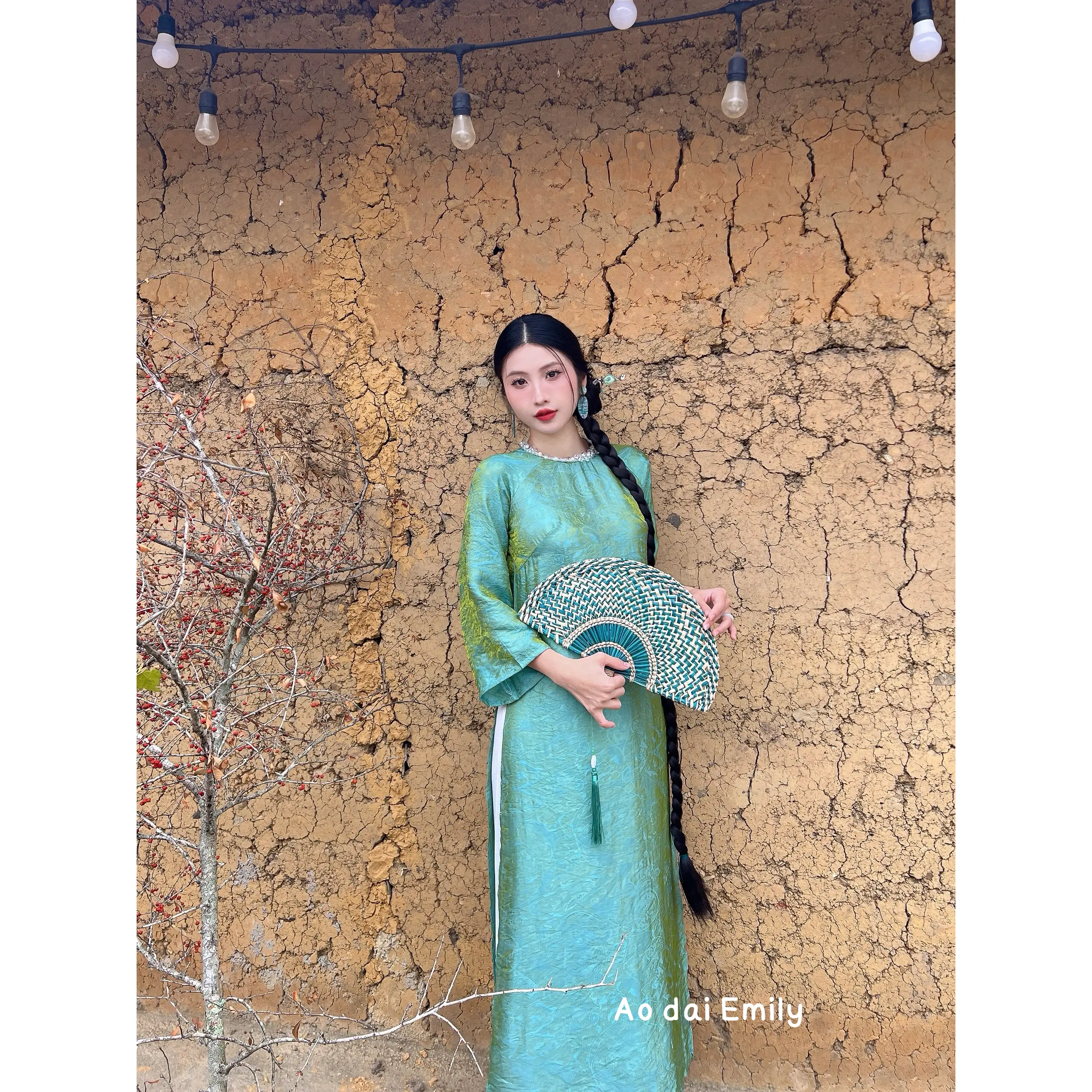 Modern Loosing style ao dai with crystal round collar |Bird of Paradise