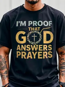 Summer Vintage Distressed God Answers Prayers Thorn Crown Cross Print Short Sleeve T-Shirt, Christian Believers Casual Top