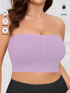 Women's Plus Size Strapless Backless Bralette, Seamless Elastic One Shoulder Crop Top, Medium Support, Casual Wear, All Seasons