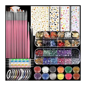 Teenitor Nail Art Brushes Nail Art Tools, Nail Brushes for Nail Art Kit with Nail Stickers, Nail Design Tools Nail Design Brushes Nail Gems, Nail Stuff Dotting Tools Nail Art Stickers Nail Supplies