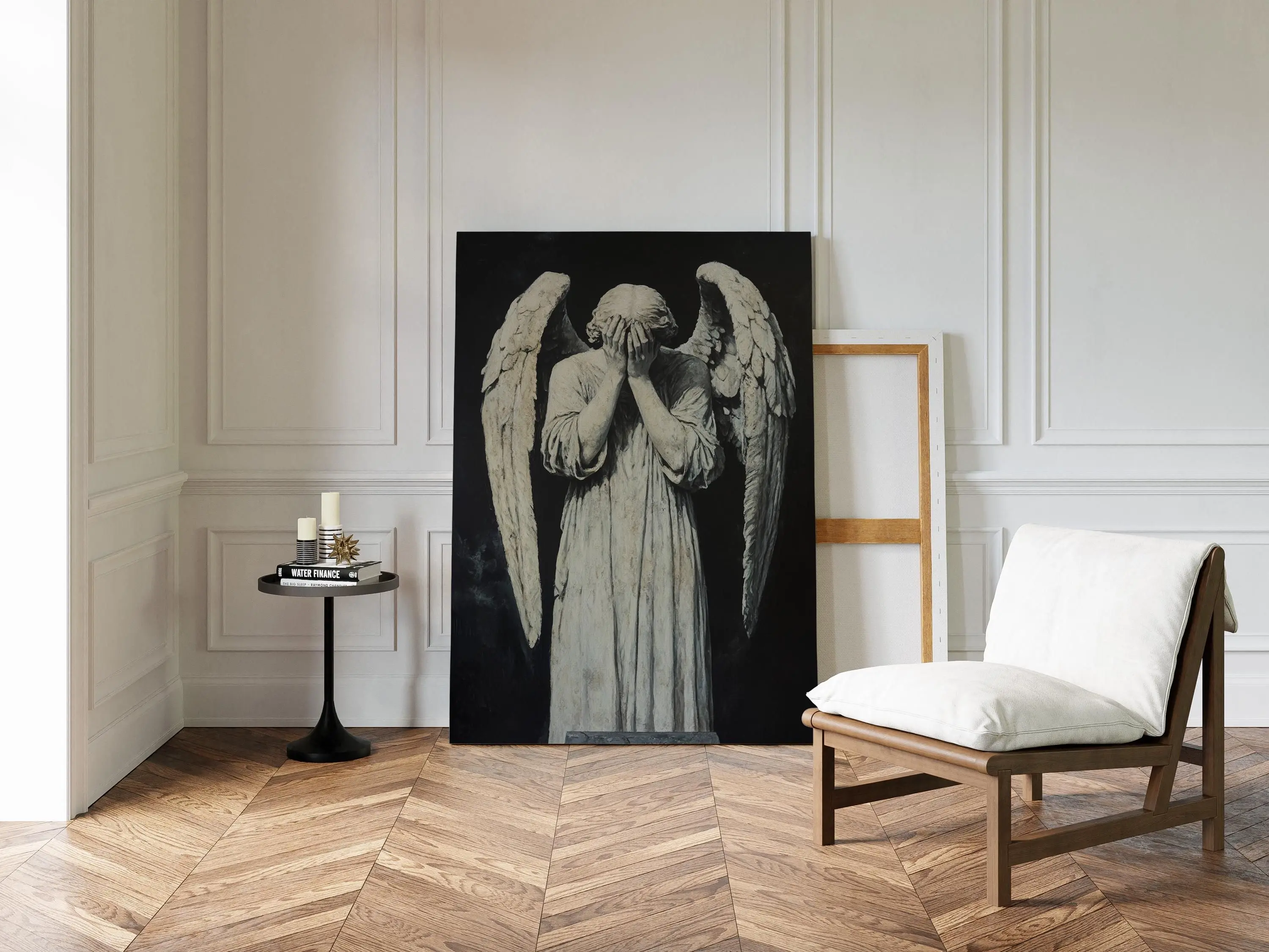 [SALE UP TO 40%] [Unframed] Weeping Angel Wall Art Canvas | Gothic Statue Decor | Mourning Angel Painting | Dark Spiritual Grief Art | Fallen Angel Print