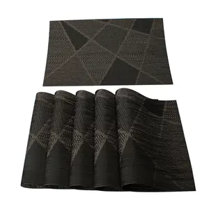 Unique Bargains Washable Placemats Set of 4 Heat- Cross Woven Non-Slip Insulation Mats for Kitchen Dining Table, Rectangle, Black, 18" x 12"