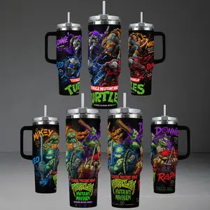 Collection TMNT Mutant Mayhem Tumbler, Teenage Mutant Ninja Turtles 40oz Cup with Handle, Leonardo Raphael Donatello Mikey 20oz Stainless Steel Travel Mug, Comic Anime Fan Gift, Ninja Turtles Inspired Insulated Tumbler Featuring Epic Quad Design.