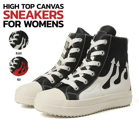 VIMISAOI Women's Platform Casual Trainers - Round Toe Lace-Up Canvas High-Top Chunky Shoes for Women, Comfortable Modern Summer Streetwear Walking Sports Footwear