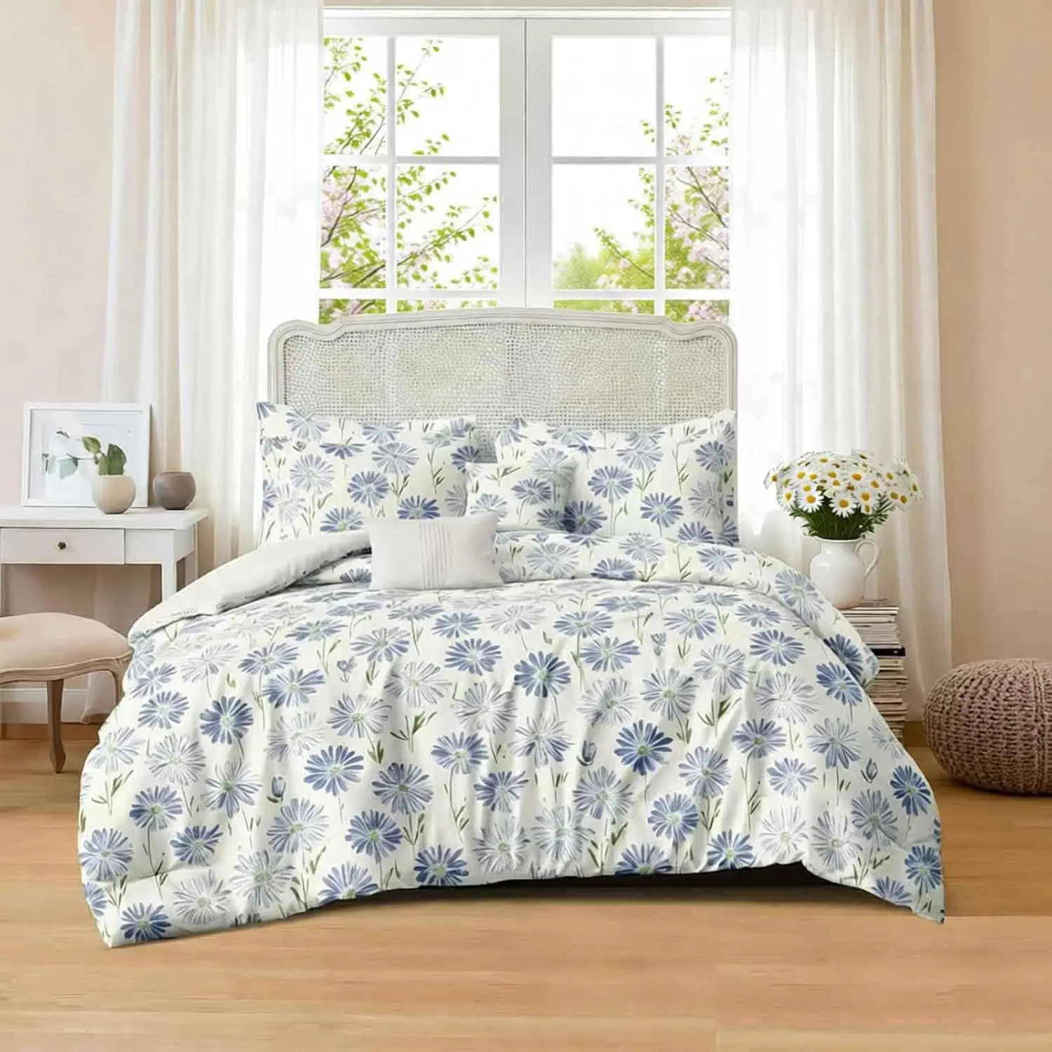 Blue White Floral Comforter Set
