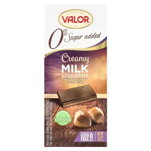 Valor 0% Sugar Added, Creamy Milk Chocolate with Hazelnut Cream Filling, 3.5 oz (100 g)