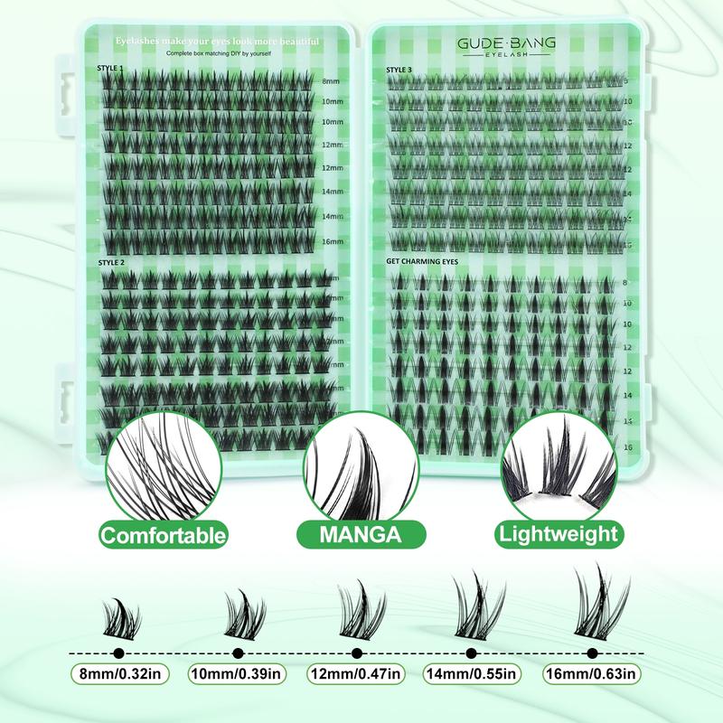 Natural Drifting Eyelash Clusters, Anime Style Lashes, Pointed Individual Extensions, C Curl Single Root, 8-16mm Bottom Cluster, DIY Home Use