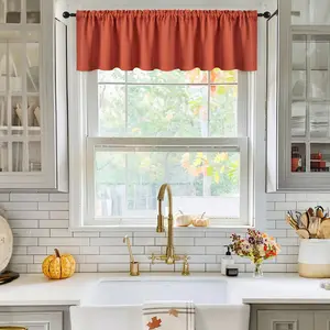 Fall Terracotta Window Valance for Bedroom Kitchen Bathroom Living Room Darkening Rod Pocket Curtain Valance, Thermal Insulated Window Treatment 1 Panel, 52 x 18 Inches, Burnt Orange