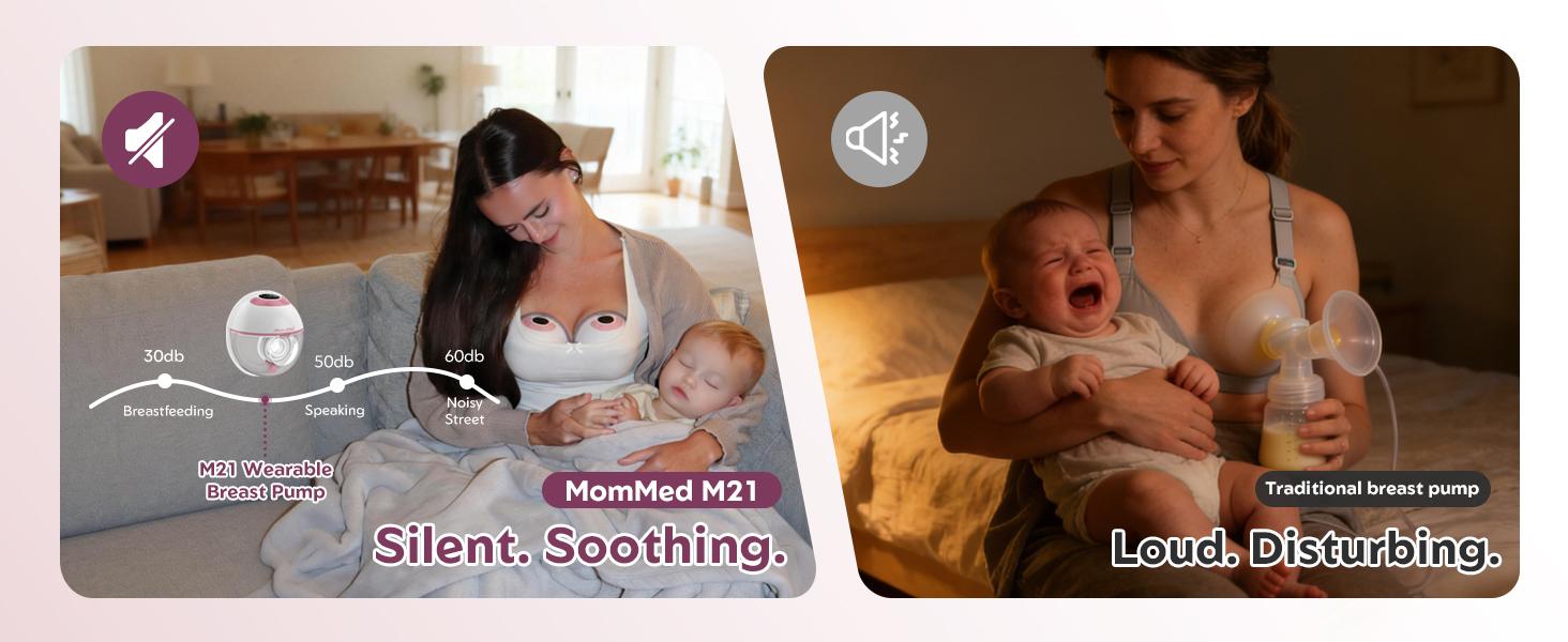 MomMed  M21 Luma Built-In Night Light Breastfeeding Pump, Upgraded Hands-Free Wearable Breast Pump, 150ml Nursing Cup With 17/19/21/24mm Flange Insert, 4 Modes & 12 Suction Levels,  27mm Portable Electric Pump