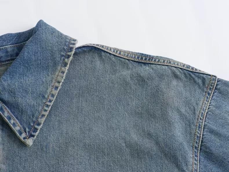 Elengatine Women's Denim Dress Half-Zip Collared Vintage Washed Blue Loose Fit Long Sleeve One Chest Pocket Trendy Casual Top for Daily Wear & Street Style Looks - Chic Autumn and Winter - Womenswear Suitable for all people, sizes range from XS - 5XL
