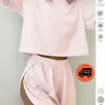 Women's 2-Piece Cozy Knit Pajama Set - Contrast Stripe Tee Top, Side-Slit Above-the-Knee Shorts, Elastic Breathable Fabric, Everyday Fit Nightwear, 4-Season Home Loungewear