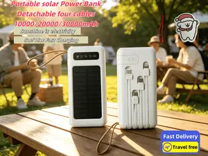 Large Capacity Solar Power Bank (10000/20000/30000mAh) - 5V2A Fast Charging, Ultra-bright LED Light, Built-in 4 Cables, Dual USB Output, USB-C Input, Portable Phone Charger for Outdoor Travel