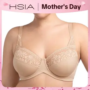 HSIA Women's Luminous Bloom Plus-Size Underwire Bra - Full Coverage, Lightly Lined, Embroidered Detail, Supportive Lift, Shaping, Adjustable, Breathable, Hand Wash Only, All-Day Comfort for Larger Busts