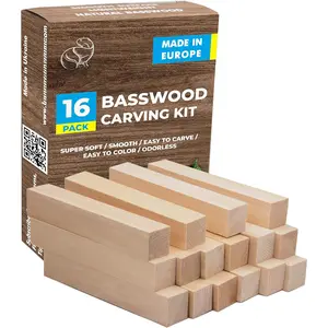 Basswood Carving Blocks BW16 pcs - Soft Whittling  Carving Kit for Beginners - Unfinished Wooden Block Set - Basswood for Crafts
