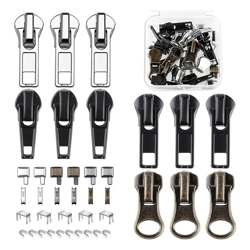 Automotive & Motorcycle Car Interior Rear Rack Accessory Zipper Repair Kit - 5 Replacement Sliders, Pulls, Zip Heads, 5 Bottom Zipper Stops, Top Stops, Easy to Operate for Fixing Jeans, Apparel
