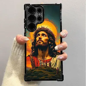 Phone Case Compatible with Samsung Galaxy S23 Ultra S24 Plus S25 S22+ FE Edge Jesus Pattern Electroplating Transparent Silicone Drop-proof Protective Cover