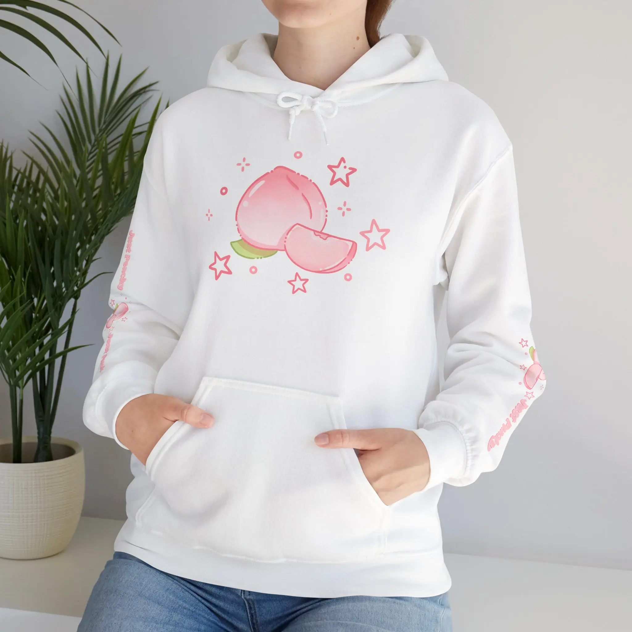 Just Peachy peach illustration Hoodie | Pink kawaii fruit sweatshirt