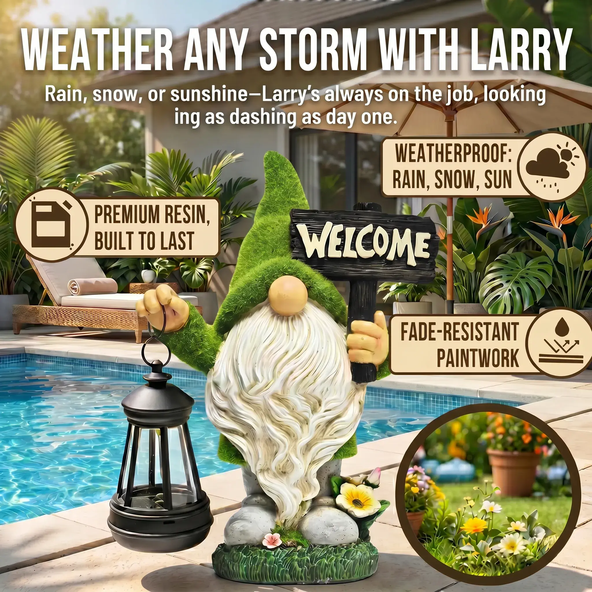 Outdoor Garden Gnome with LED Solar Light –  Spring Gnome – Funny Decoration for Grandmother & Mom – Perfect for Summer Yard, Patio, Home – Solar Lantern Statue – Birthday Gift