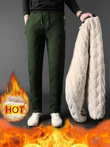 Men's Fleece Lined Jogger Pants, Drawstring Waist, Zipper Pockets, Winter Warm Casual Sweatpants, Thick Plush Inner Layer