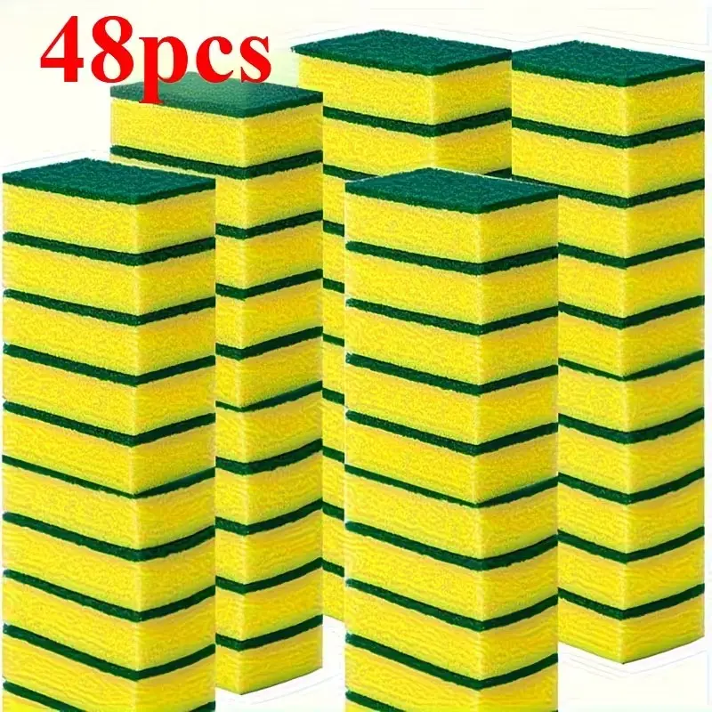 15/30/48pcs Multi-Functional Square Kitchen Sponges - High Absorbency, Rust & Stain Remover, Double-Layer Design, Suitable for Dishes, Cookware & Furniture