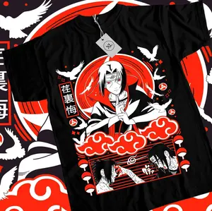 Anime Ninja Red Eye Graphic Tee Japanese Streetwear Oversized Shirt