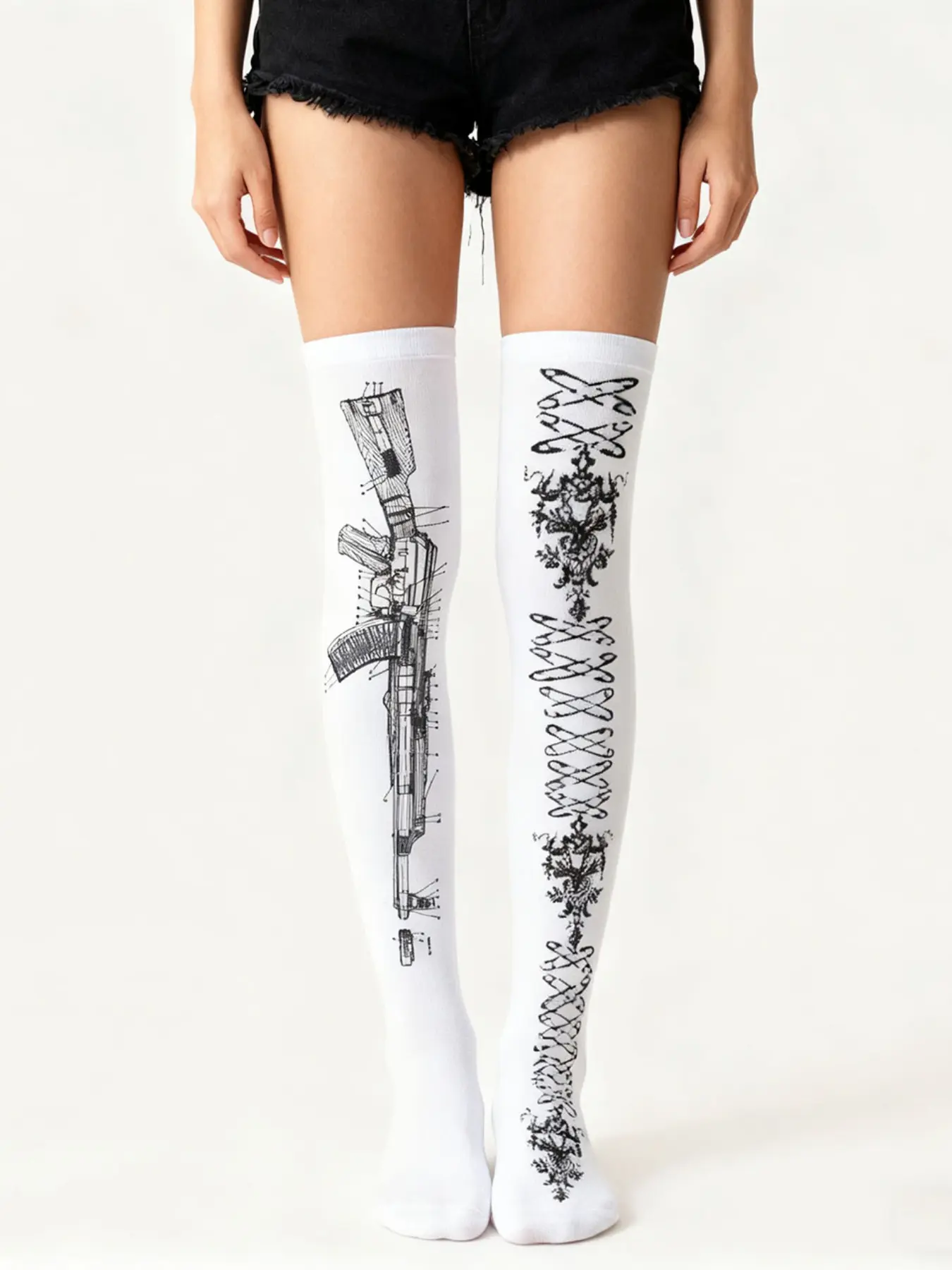 Gothic Print Thigh High Over-The-Knee Socks, Y2K Sweet Long Tube Stockings, Sexy Nylon Leggings, Knee-Up Pantyhose, Street Hip Hop Socks