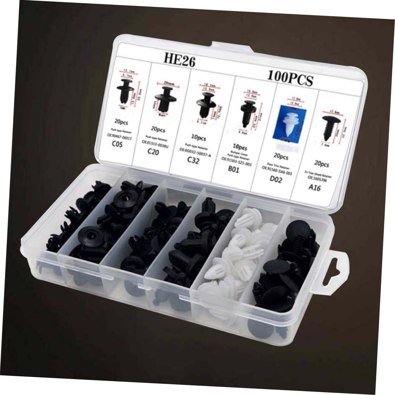 100 PCS Car Bumper Retainer Clips, 6.3mm 8mm 9mm 10mm Nylon Fasteners Rivet Replacement Kit, Push-in Screw Bumper Push Rivet Clip with Removal Tool, Suitable for Most Models (Black)