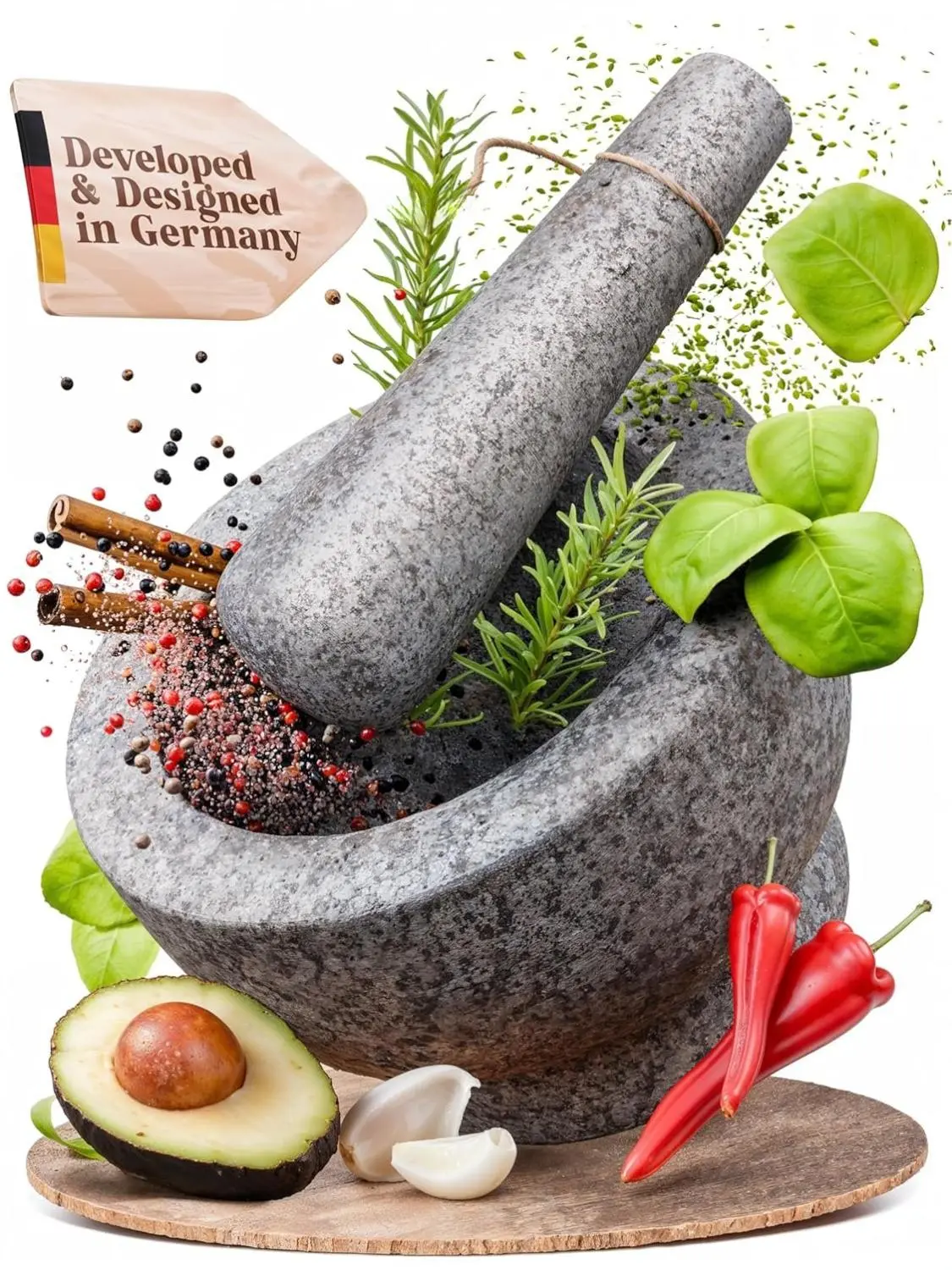 1.5 Cup-Capacity Mortar and Pestle Set - Unpolished Heavy Granite for Enhanced Performance and Organic Appearance