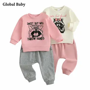 Global Baby 2 Pcs Set Toddler Baby Girls Boys Spring Summer Fall Outfits Raccoon Letter Print Crew Neck Long Sleeve Sweatshirt With Pants Or Short Sleeves With  Animal Hoodie