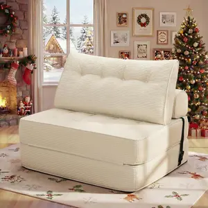 Folding Sofa Bed Sleeper Sofa Chair 3 in 1 Convertible Sofa Bed with 2 Pillows Foldable Mattress with Back Support Floor Lounge Sofa for Home Office Couches Twin Size White