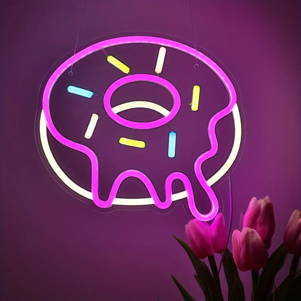 1pc Melting Donut LED Neon Sign - Donut-Shaped Decorative Wall Light with Plug-in Power Supply, Wall-Mountable for Room, Cafe, Bakery, Neon Lights