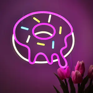 1pc Melting Donut LED Neon Sign - Donut-Shaped Wall Light with Plug-in Power Supply, Wall-Mountable for Room, Cafe, Bakery, Neon Lights