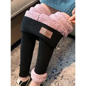 Women’s solid thermal-lined leggings, high-waisted skinny pants—casual, comfortable, warm, and skin-hugging for everyday wear; ladies’ bottoms for winter