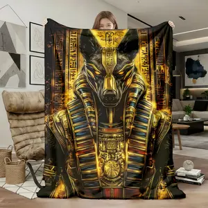 Anubis Egyptian God Golden Flannel Blanket for Sofa, Bed, Office, Car, Travel, Camping, Home Decor, Super Soft Cozy Warm Lightweight Flannel Throw Gift.