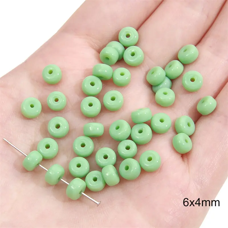 Solid color small round beads 6x4mm, light green