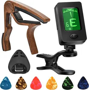 Summer Spring Gift Guitar Capo, Guitar Picks, Guitar Accessories with Tuner, Capo for Acoustic Guitar, Bass, Buzzing-Free, Quick Release, Tuner Clip on for Guitar, Violin, Bass, Ukulele Chromatic, Rosewood