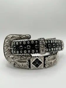 Longhorn Belt - Black Concho with Rhinestones