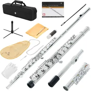 Closed Hole C Flute - Musical Instrument, Beginner/Intermediate Flute in Band & Orchestra, Nickel