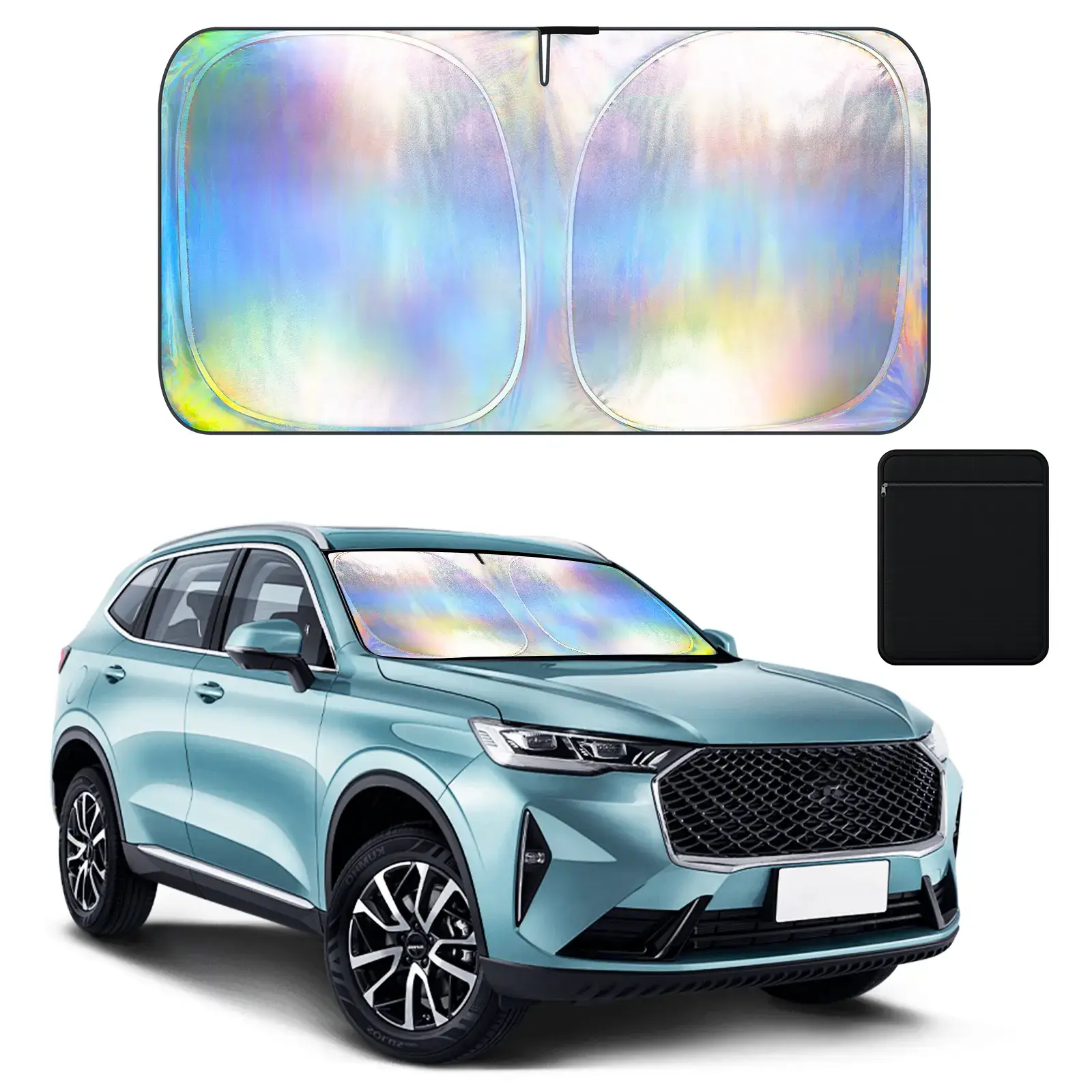 Car Windshield Sun Shade Reflective Polyester Blocks Heat and Sun Flexible Highly Elastic Steel Wire Frame Double Thickened Foldable Sun Shield,Father's Day Gift