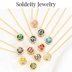 12 Constellations Natural Stone Crystal Necklace, Lucky Constellations Healing Gemstone Crystal Astrological Jewelry Necklace