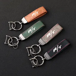 High-Grade Leather Car KeyChain 360 Degree Rotating Horseshoe Key Rings For Dodge RT Car KeyChain Car Accessories