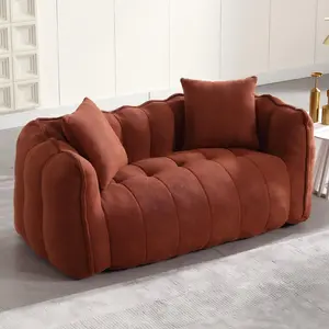 66"W Modern Bean Bag Sofa for Adults, Memory Foam Filled Loveseat Bean Bag Sofa with 2 Pillows, Comfy Chenille Compression Sofa with Armrests for Living Room, Bedroom, No Assembly Required