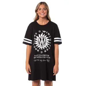 Supernatural Women's Distressed Winchester Brothers Nightgown Pajama Shirt Dress For Adults