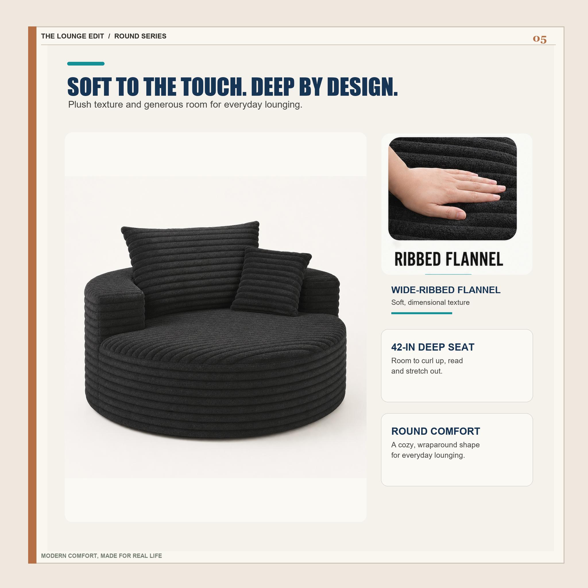 50in Round Lounge Chair Sofa, No-Assembly Compressed Cloud Floor Couch with Deep Seat, Soft corduroy, Backrest & Throw Pillows for Adults, Bedroom and Apartment 50in Round Lounge Chair Sofa, No-Assembly Compressed Cloud Floor Couch with Deep Seat, Soft corduroy, Backrest & Throw Pillows for Adults, Bedroom and Apartment
