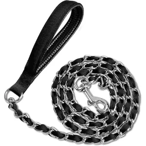 Chew Proof Chain Dog Leash, Metal Chain & Nylon Rope Pet Leash with Padded Handle, Heavy Duty Leash for Medium Large Dogs Training Walking