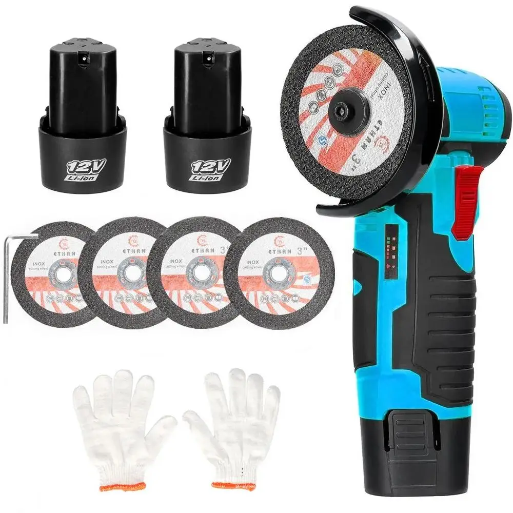 12V 19500RPM Brushed Rechargeable Mini Angle Grinding Machine, Portable Angle Grinding Machine with Battery, Polishing Tool for Tile, Wood & Stone