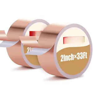 2 Pack Copper Foil Tape 2 Inch x 33Ft Conductive Adhesive Foil Tape, Copper Shielding Tape for Guitar Stained Glass EMI Shielding Grounding Paper Circuits Garden