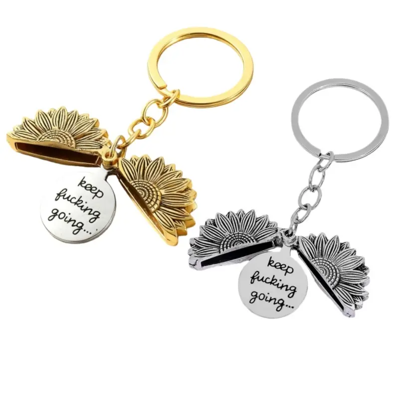 Inspirational Flip Sunflower Keychain, Funny Motivational Quote Keyring, Cheer-Up Charm for Daily Carry