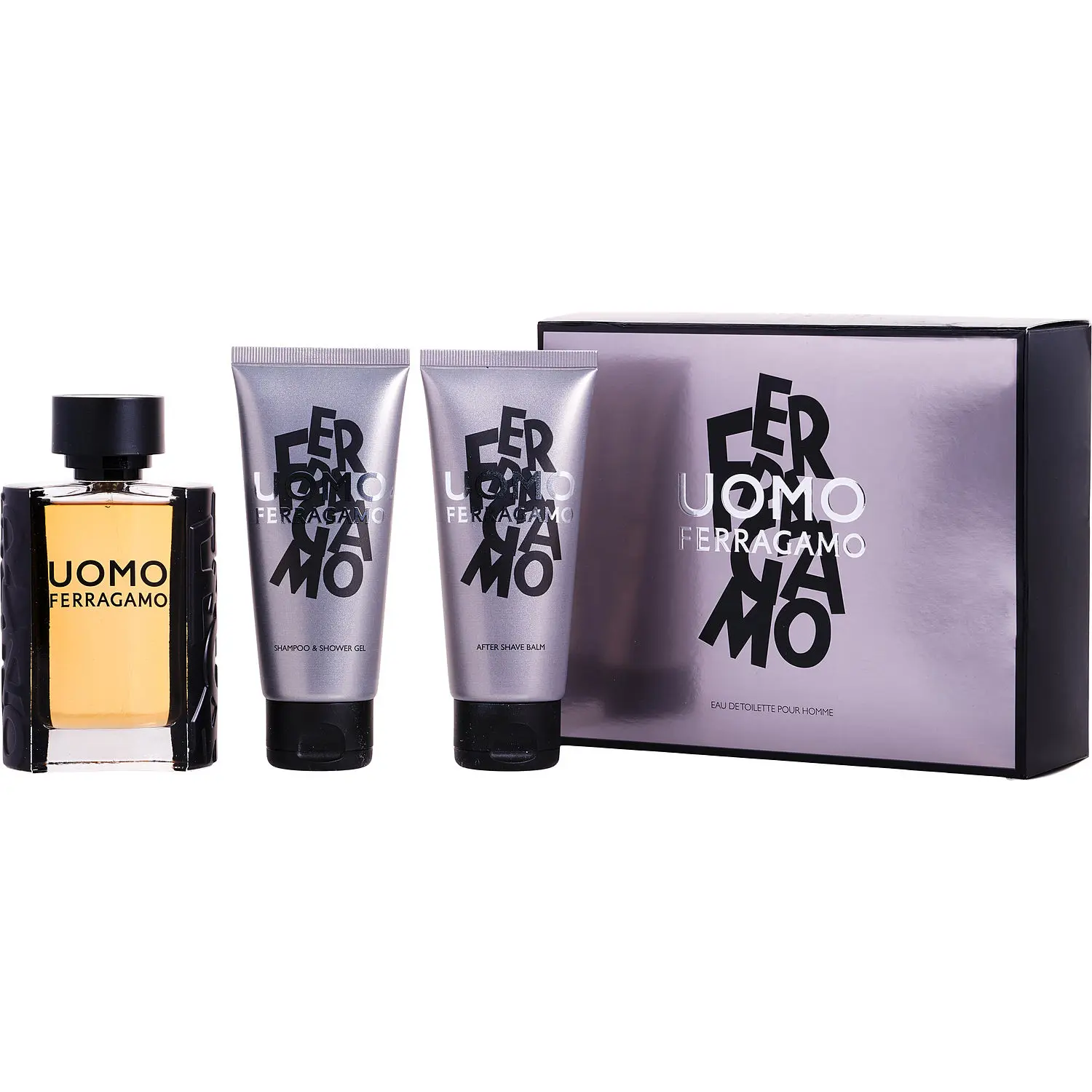 Salvatore Ferragamo Uomo Set-Edt Spray 3.4 Oz & Aftershave Balm 3.4 Oz & Shower Gel 3.4 Oz For Men