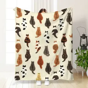 Cartoon Cat Backprint Cozy Throw Blanket, Soft Warm Multifunctional Gift, Ideal for Sofa Bed Office Travel, Perfect Holiday Birthday Present